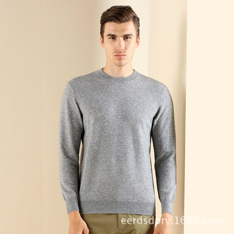 Ordos Autumn and Winter New Pure Cashmere Sweater Round Neck Slim-fit All-match Business Men's Pullover Base Sweater for Men