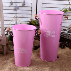 室內花店裝飾花器 復古鐵皮防水鮮花花桶 鮮花鐵皮桶抱抱桶醒花桶