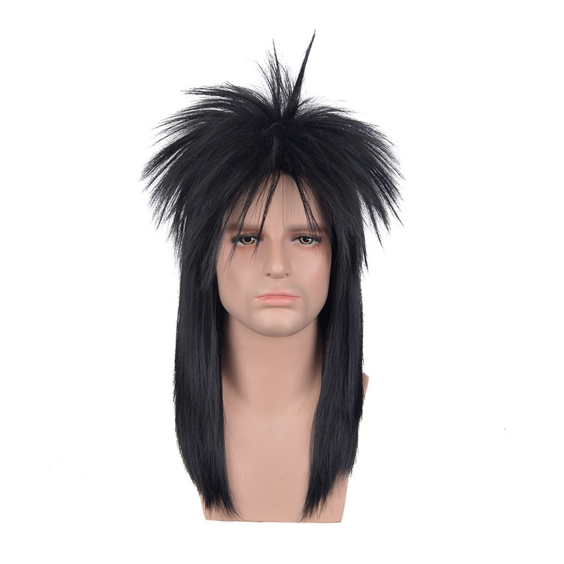 One-piece delivery factory supply European and American mix and match 70s rock fashion COS men's long straight chemical fiber wig