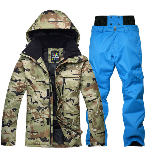 New unisex snowboard suit set, winter outdoor warm and thick camouflage snowboard jacket and pants