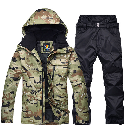 New unisex snowboard suit set, winter outdoor warm and thick camouflage snowboard jacket and pants