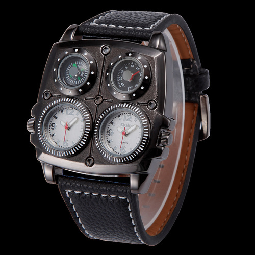 Oulm large dial men's watch fashion casual dual time zone compass thermometer men's quartz watch 1140