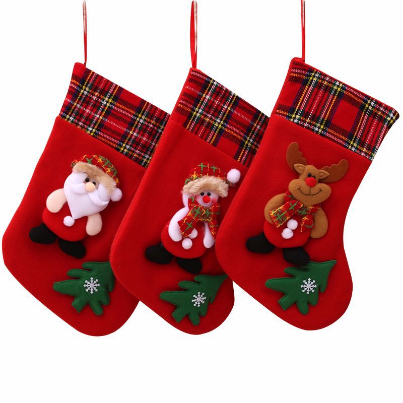 Navidad calcetines de Navidad decoraciones de Navidad calcetines bolsa de regalo de Navidad media felpa tridimensional calcetines de Navidad colgante