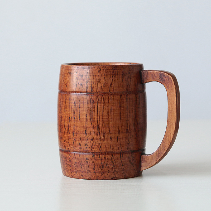 Hot-Selling Minimalist Wooden Office Mug, Wooden Cup with Handle for Summer, Beer Mug, Jujube Color, In-Stock Wholesale Tea Cup