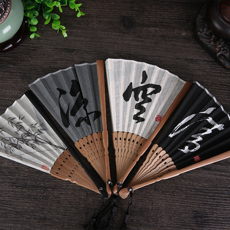 中国风禅意日式和风折扇子竹柄和服扇棉麻扇蜻蜓水墨意境清空凉