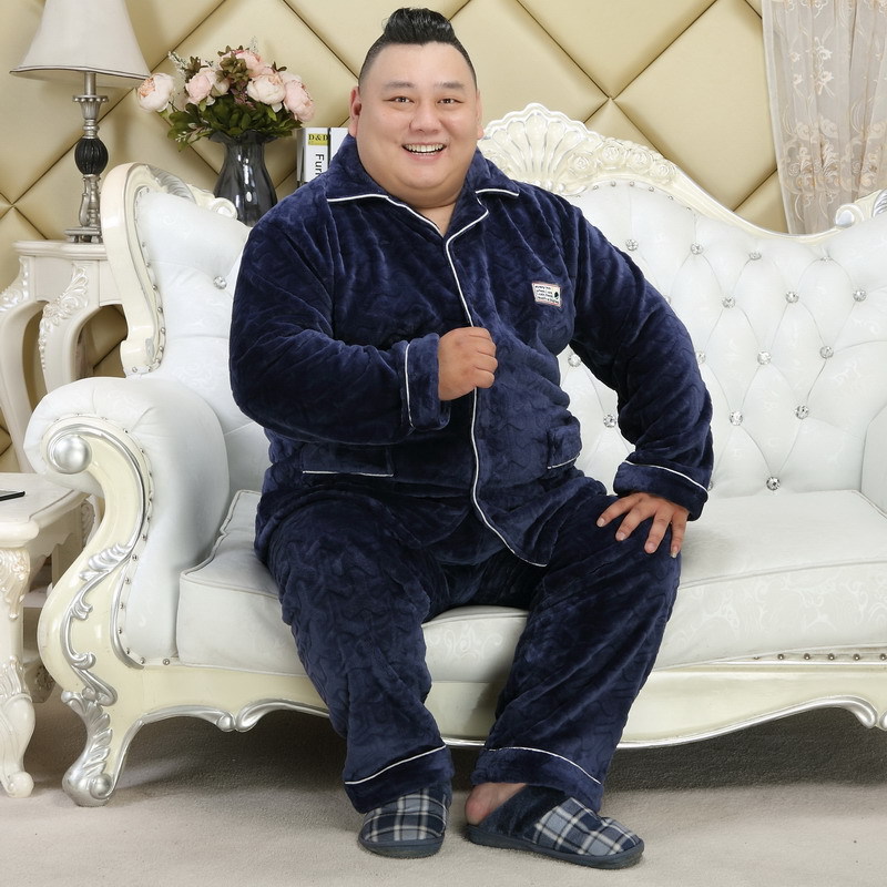 Meiji Rhyme Winter Flannel Thickened Lapel Long Sleeve Men's Pajamas 5XL Plus Size Fat Guy Home Suit