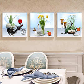 餐厅挂画装饰画三联画无框画 卧室壁画茶杯挂画冰晶画微框墙画