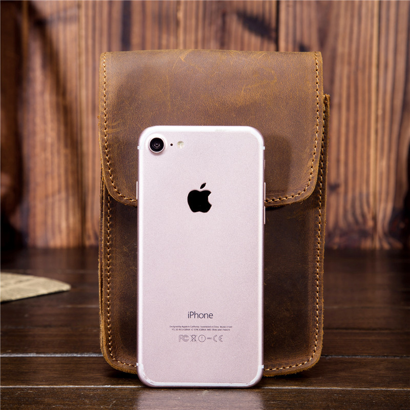 2034 bolso de la cintura de cuero de los hombres Crazy Horse Leather primera capa de piel de vaca pequeña bolsa pantalones colgando BOLSA DE TELÉFONO MÓVIL bolsa de Europa y América Retro