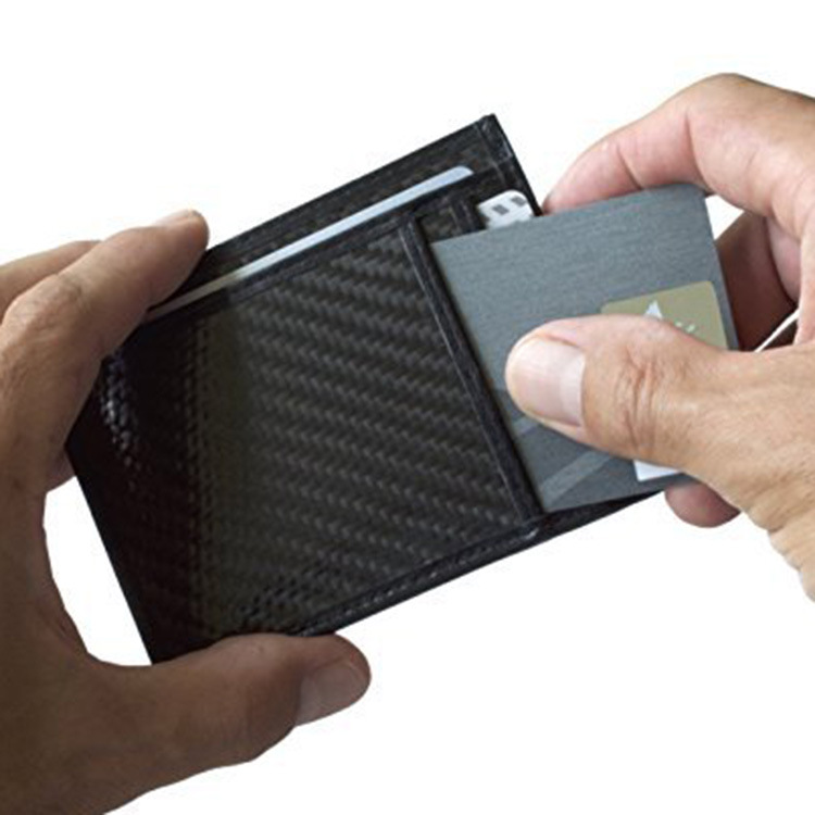 欧美碳纤维卡包rfid防消磁卡夹真皮卡套黑色简约男士零钱包厂家