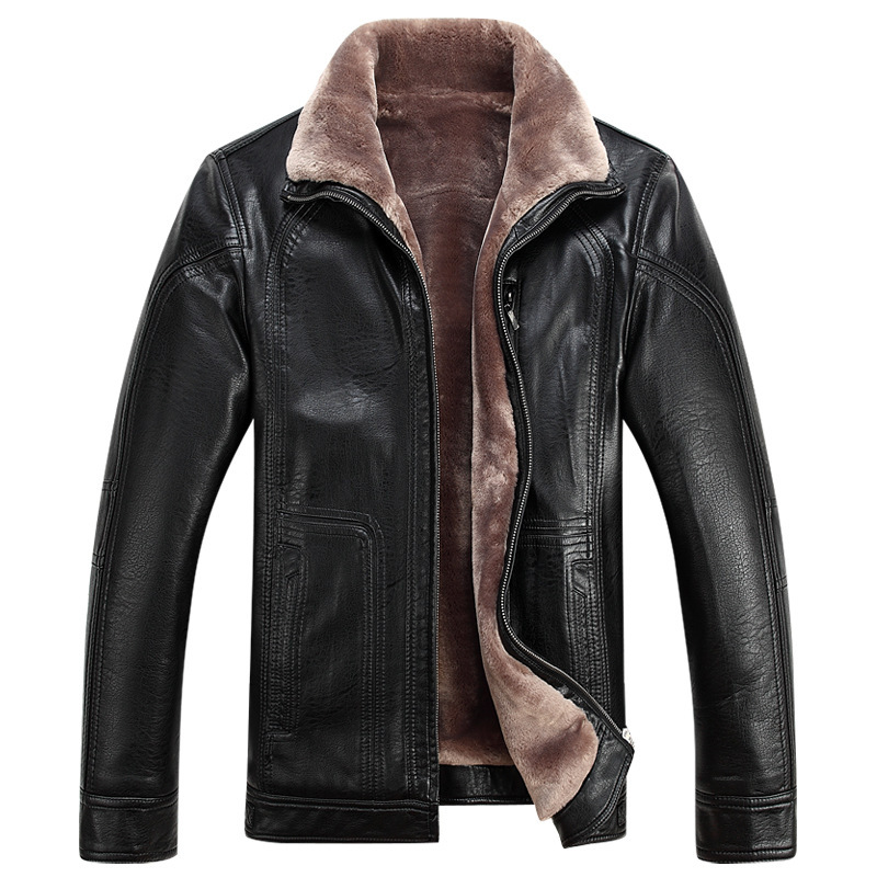 Haining Leather Winter Men's Fur One-piece fleece-lined Thickened Leather Jacket Men's Extra Large Size Men's Jacket