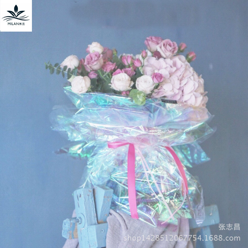 OPP celofán regalo de embalaje de papel de embalaje regalo de flores ramo de película mágica papel de embalaje color Iris papel láser
