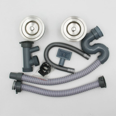 廚房加厚雙槽下水套裝不鏽鋼洗菜盆下水防臭水槽全套三通配件