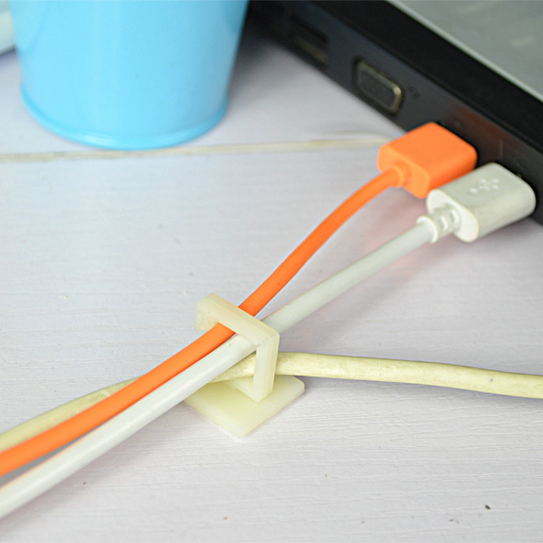 工厂电脑周边配件 电缆挂架 铝合金方形线卡 白色6个装吸塑