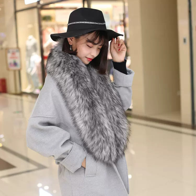 新款毛领子男女毛绒围巾装饰披肩仿皮草狐狸毛毛大青果领围脖保暖