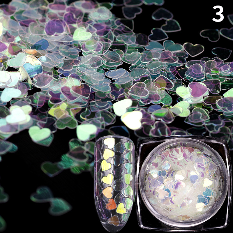 Joyería de uñas melocotón corazón redondo estrella de cinco puntas lentejuelas uñas de bricolaje textura láser brillo gradiente fototerapia de uñas