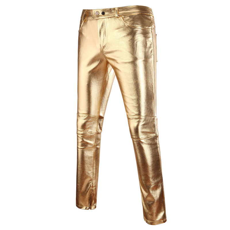 Trendy men's performance Korean-style personalized nightclub hair stylist men's glossy trousers bronzing performance wear casual pants men's leather pants
