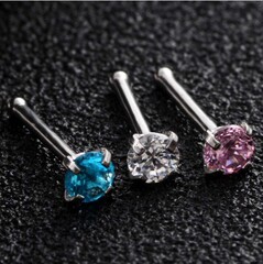 Stainless steel claw setting AAA zirconia side nostril stud, cross-border Amazon Wish straight bar nose ring best-selling nose ring manufacturer