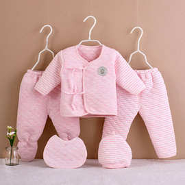 秋季上新婴幼儿彩棉三层保暖加厚套装内衣宝宝秋冬夹棉五件套直批