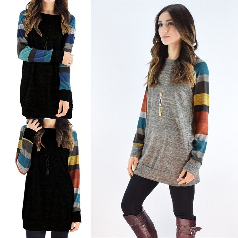 Amazon Cross-Border Best-Selling Plus-Size Spring and Autumn Women's Round-Neck T-Shirt, Loose Striped Print Raglan Sleeve Casual Sweatshirt Amazon Cross-Border Best-Selling Plus-Size Spring and Autumn Women's Round-Neck T-Shirt, Loose Striped Print Raglan Sleeve Casual Sweatshirt