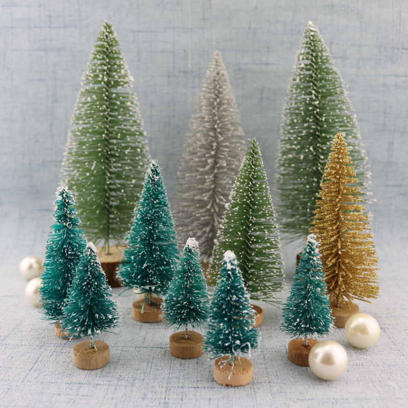 Cross-border decoration small Christmas tree sisal silk snow tower blue green gold and silver red mini Christmas tree ornaments 3-