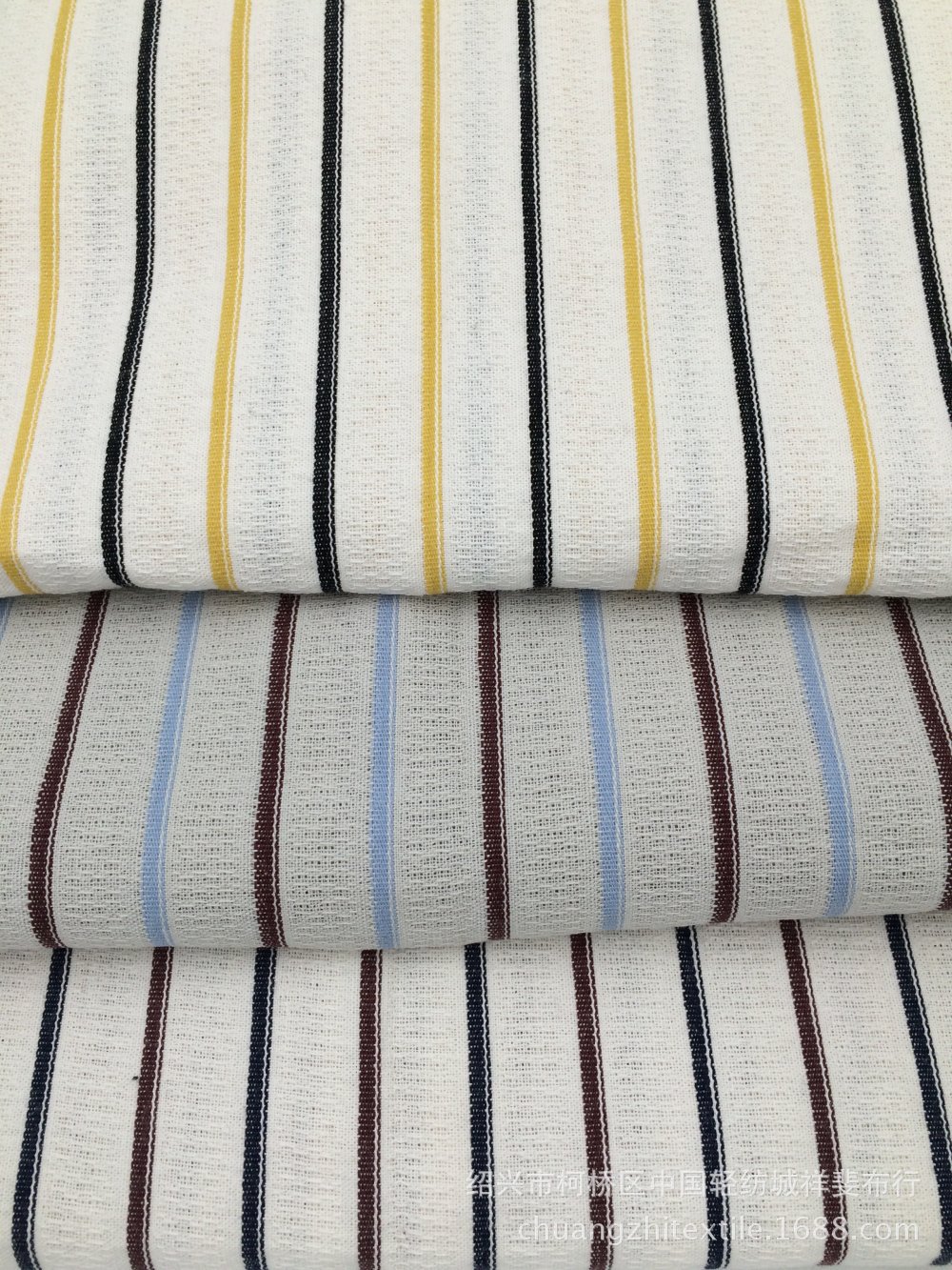 3色条子小提花适合衬衫麻布料透气提花条子绍兴轻纺城先染