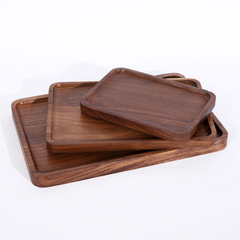 Wholesale Black Walnut Wood Trays Breakfast Plates Pizza Fruit Snack Wooden Plates Custom Solid Wood Dessert Tea Tray