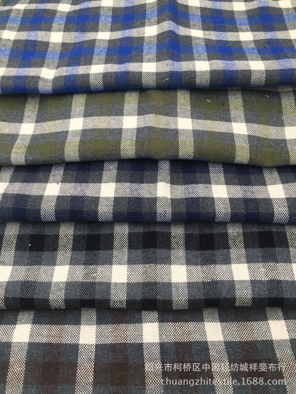 5色涤麻色织朝阳格布料服装面料布格子布厂家直销淘现货轻纺城