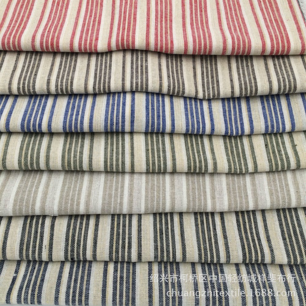 供应7色色织条子布男女休闲服装布料女装色织彩条布现货先染布