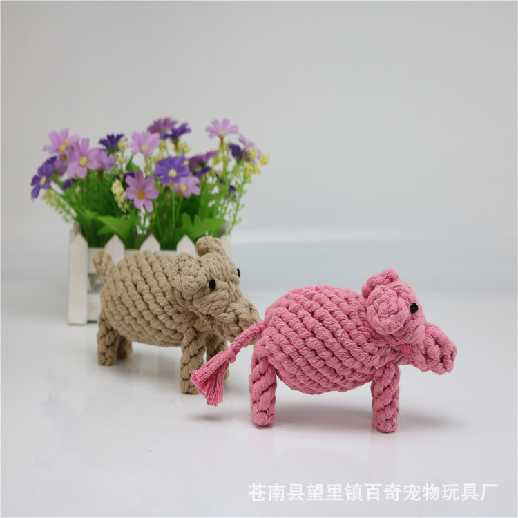 狗狗磨牙洁齿耐咬玩具 新款小猪棉绳编制宠物玩具宠物犬
