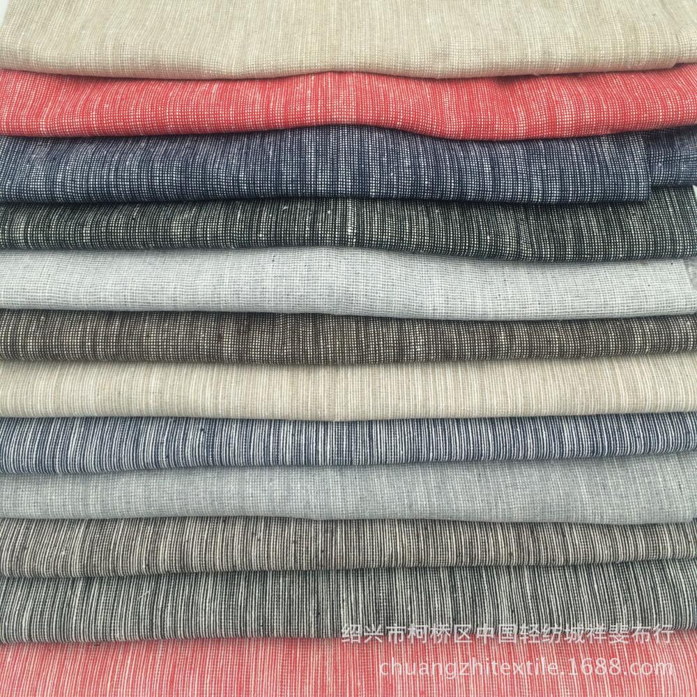 欧美风竹节大条纹涤棉麻双面竹节淘现货沙发抱枕布色织布先染布