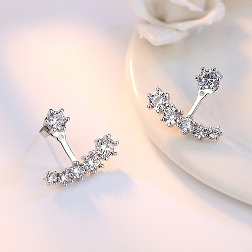 Zircon six-prong silver earrings for women, back-hanging earrings, simple Korean style fashionable white fungus jewelry manufacturer