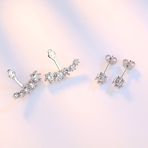 Zircon six-prong silver earrings for women, back-hanging earrings, simple Korean style fashionable white fungus jewelry manufacturer
