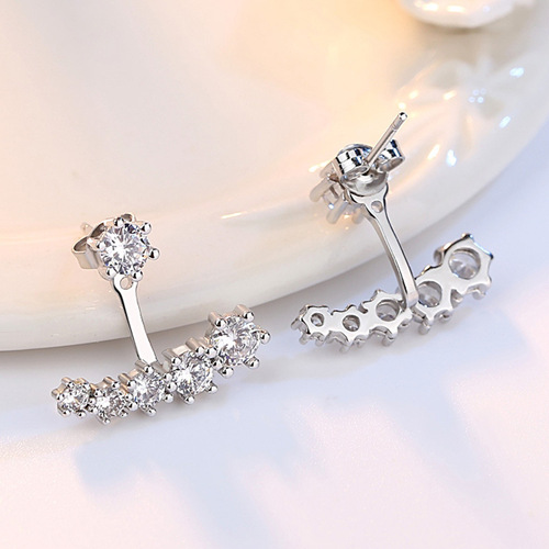 Zircon six-prong silver earrings for women, back-hanging earrings, simple Korean style fashionable white fungus jewelry manufacturer