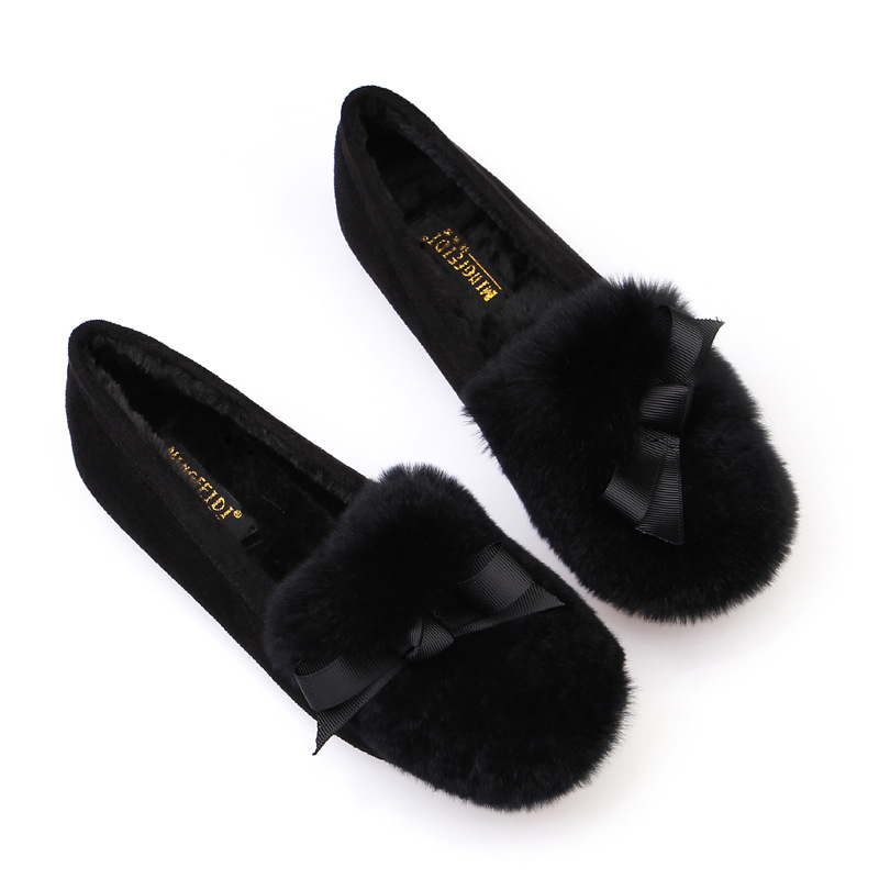 Zapatos de felpa de mujer 2023 Otoño e Invierno Nuevo estilo coreano versátil forrado de lana de piel de conejo plana tallas grandes zapatos de mujer 41-43