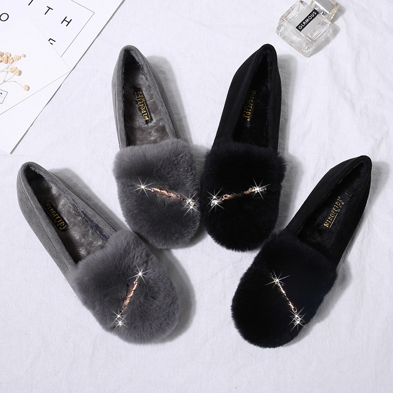 2023 zapatos de felpa nuevo estilo coreano versátil mocasines planos de otoño e invierno de las mujeres embarazadas más el tamaño de los zapatos de mujer 41-43 forrado de lana image 4