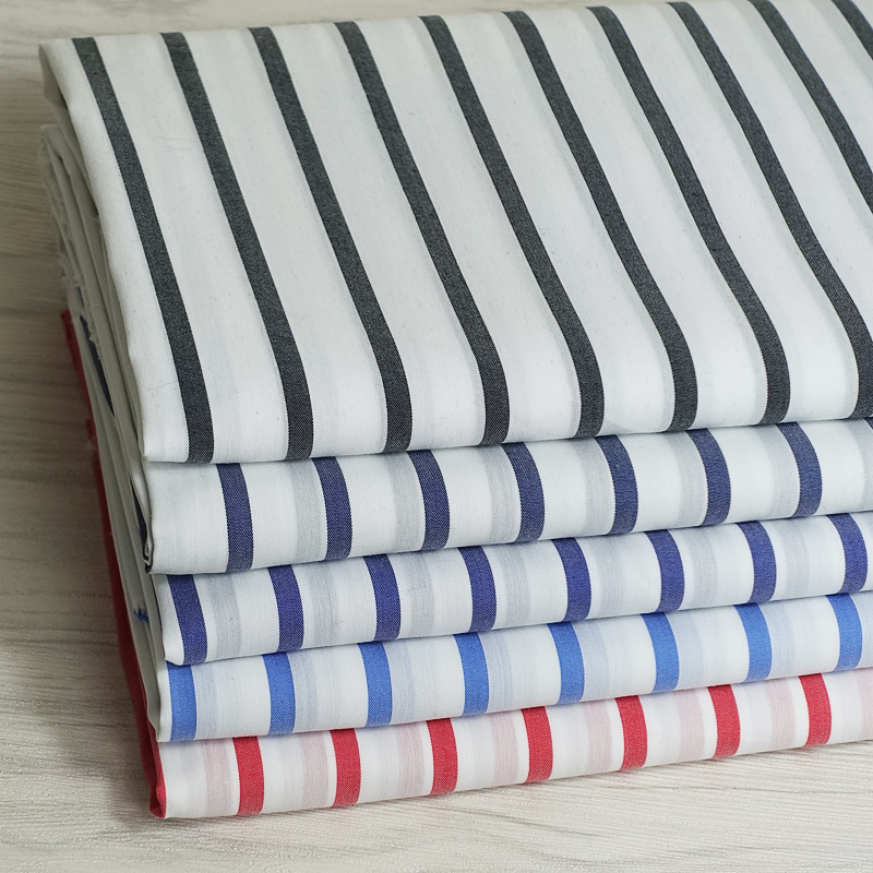 厂家供应品质款条纹棉布料 弹力色织衬衫面料薄款春夏批发669系列