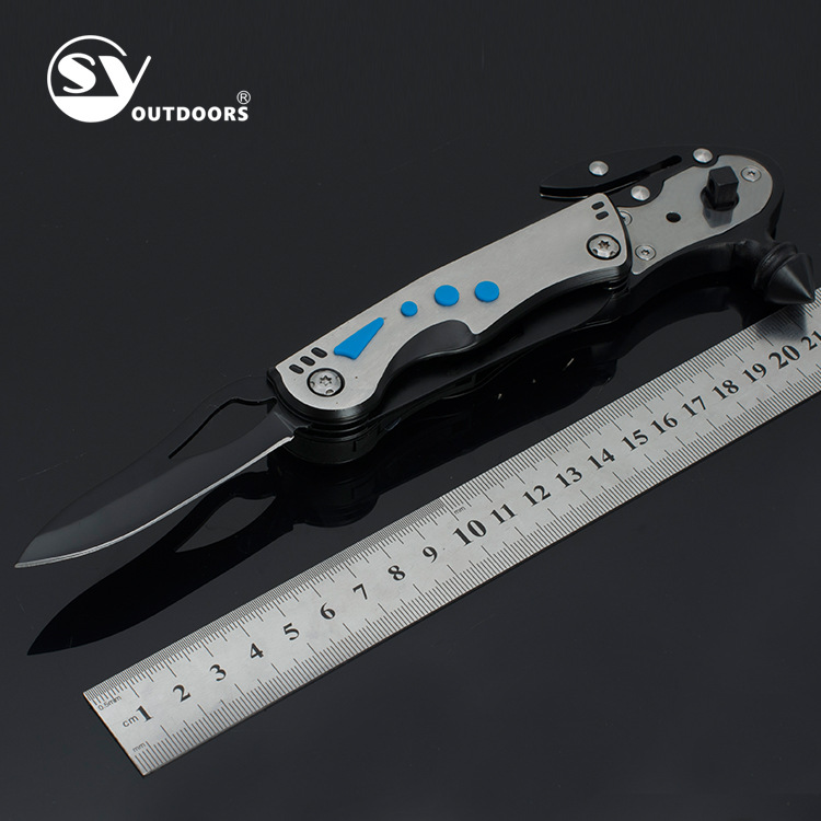 高硬度不锈钢破窗器户外多功能折叠刀带LED灯便携求生组合工具