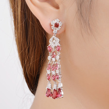 重工耳环厂家直销锆石镶嵌夸张大气水滴流苏耳坠宴会礼服新娘耳环