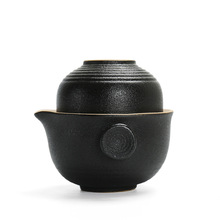 黑陶禪風石頭釉車載便攜式旅行茶具日式茶具套裝禮品陶瓷雕刻LOGO