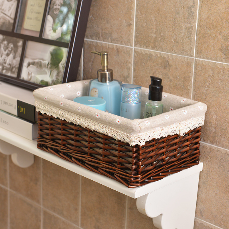 Cesta de almacenamiento Cesta de artículos diversos del hogar de escritorio de mimbre Cocina caja de almacenamiento en el hogar cesta de almacenamiento de tela caja de almacenamiento de ratán