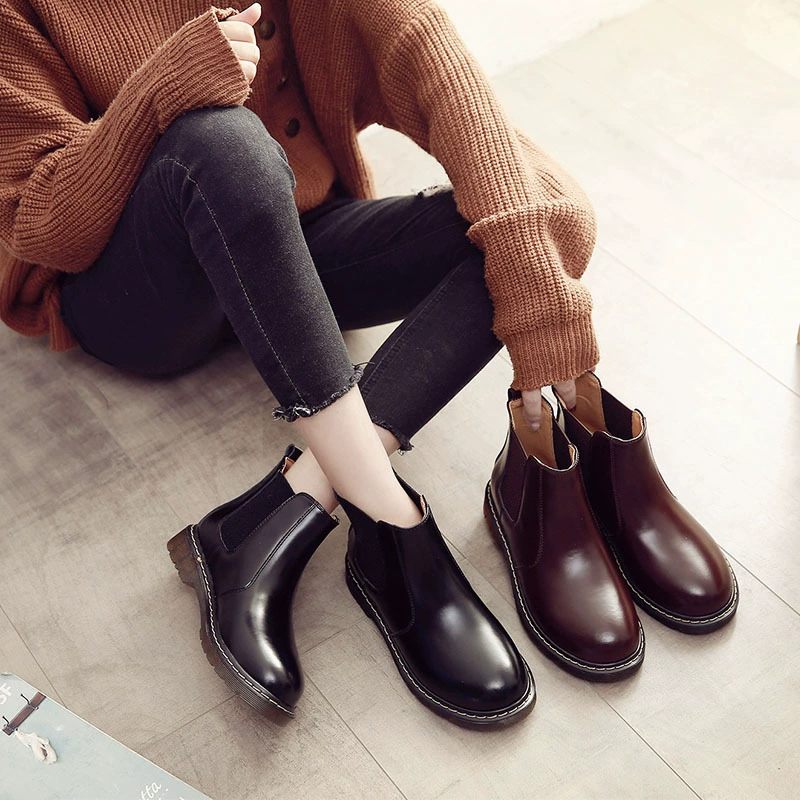 Новые осенне-зимние ботинки челси в студенческом стиле, короткие ботинки в японском стиле, женские туфли на плоской подошве в британском стиле, ретро