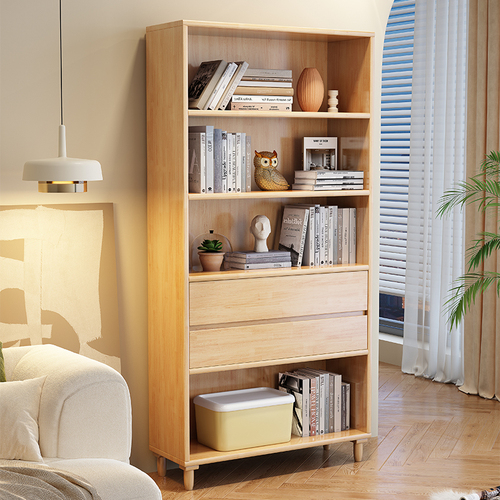 Modern minimalist home bookshelf solid wood bookcase simple storage rack floor-standing living room combination storage cabinet