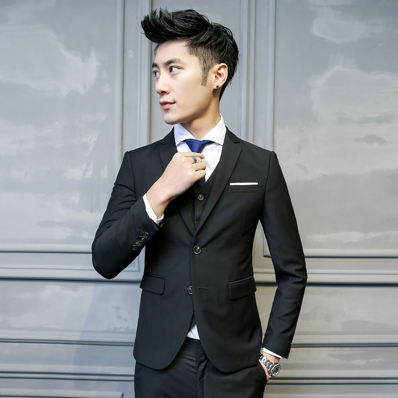 Men's Plus Size Suit Three-Piece Suit Korean Style Pure Color Suit Men's Business Casual Wedding Formal Dress Export
