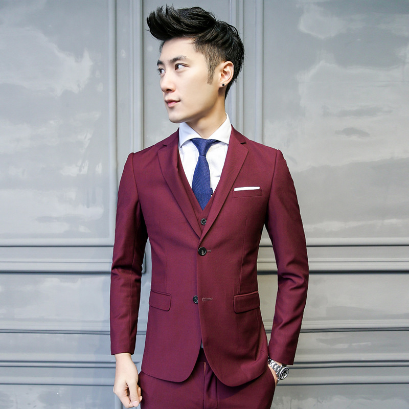 Men's Plus Size Suit Three-Piece Suit Korean Style Pure Color Suit Men's Business Casual Wedding Formal Dress Export