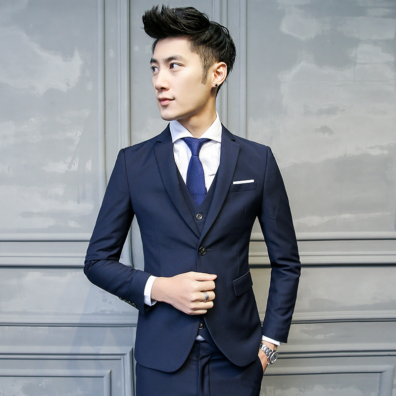 Men's Plus Size Suit Three-Piece Suit Korean Style Pure Color Suit Men's Business Casual Wedding Formal Dress Export