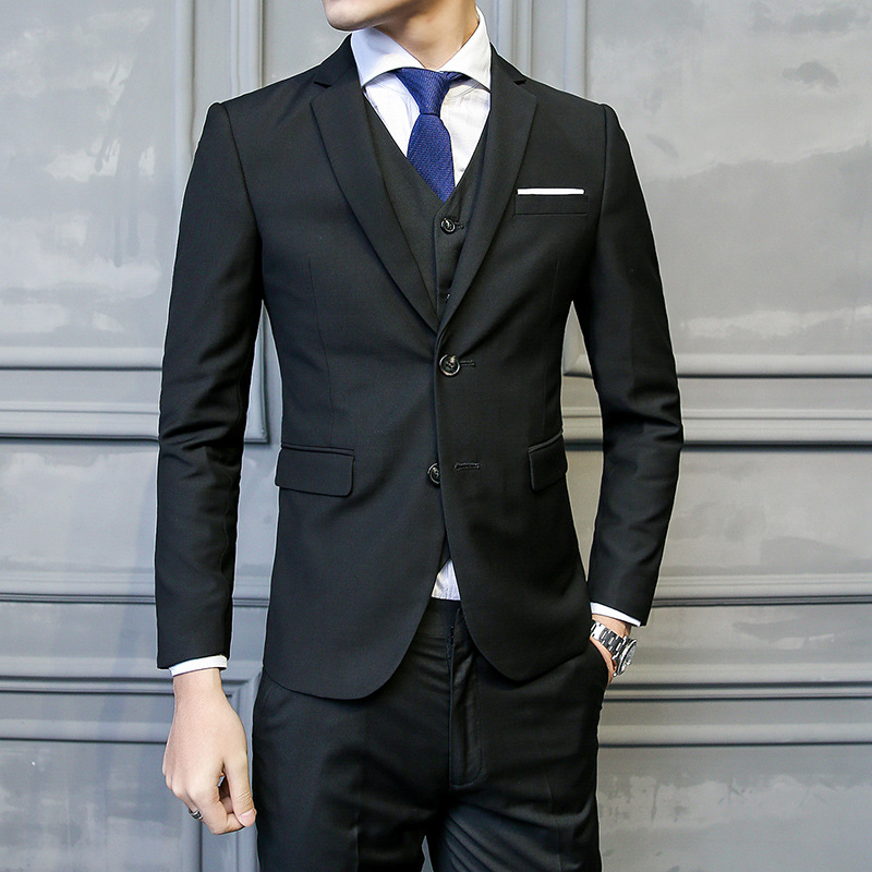 Men's Plus Size Suit Three-Piece Suit Korean Style Pure Color Suit Men's Business Casual Wedding Formal Dress Export