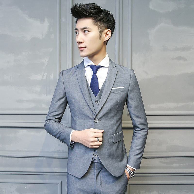 Men's Plus Size Suit Three-Piece Suit Korean Style Pure Color Suit Men's Business Casual Wedding Formal Dress Export