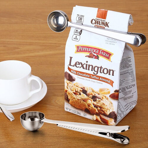 Kitchen Tools Japanese and Korean Creative Spoon Stainless Steel Multifunctional Coffee Spoon Milk Powder Measuring Spoon with Sealing Clip