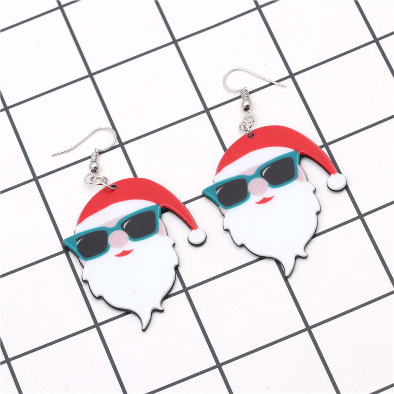 Europa y América nuevo estilo fresco gafas de Santa Claus pendientes de acrílico al por mayor pendientes de Navidad