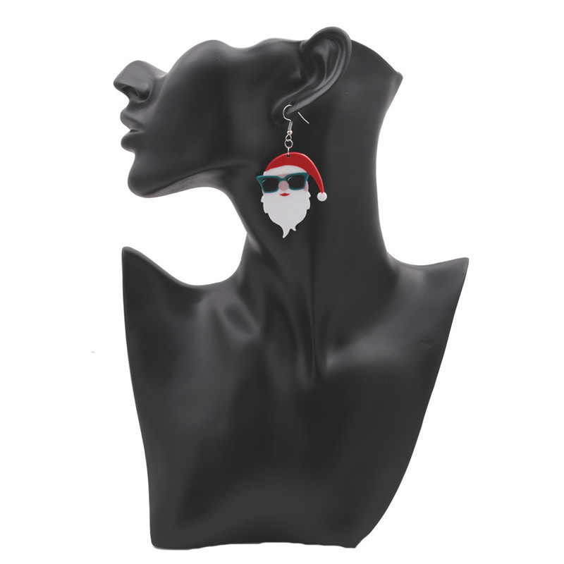 Europa y América nuevo estilo fresco gafas de Santa Claus pendientes de acrílico al por mayor pendientes de Navidad
